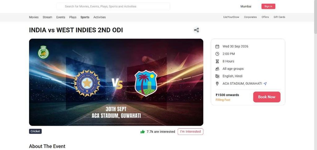 IND vs WI Tickets Page