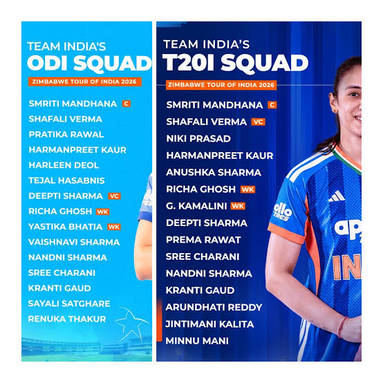 India Squad For Zimbabwe Women Tour of India 2026