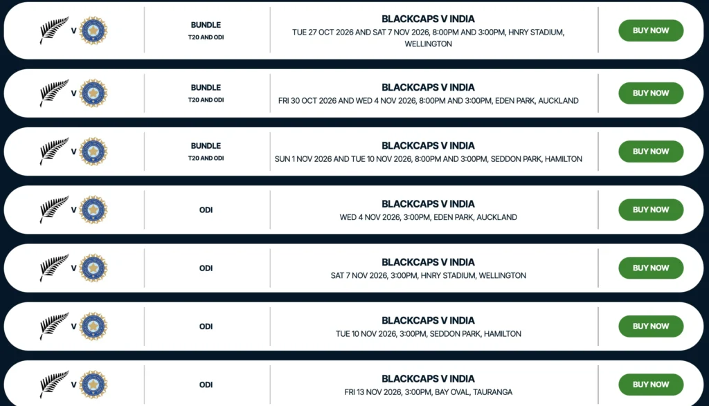 India vs New Zealand ODI Tickets