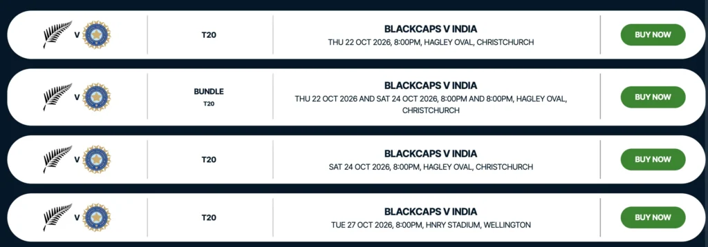 India vs New Zealand T20I Tickets