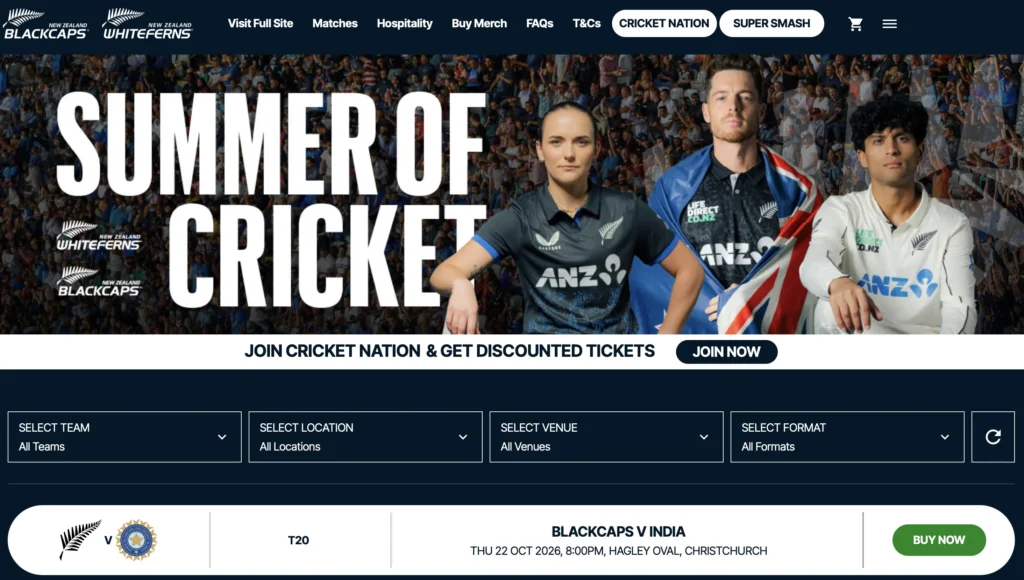 New Zealand Cricket Official Ticket Platform