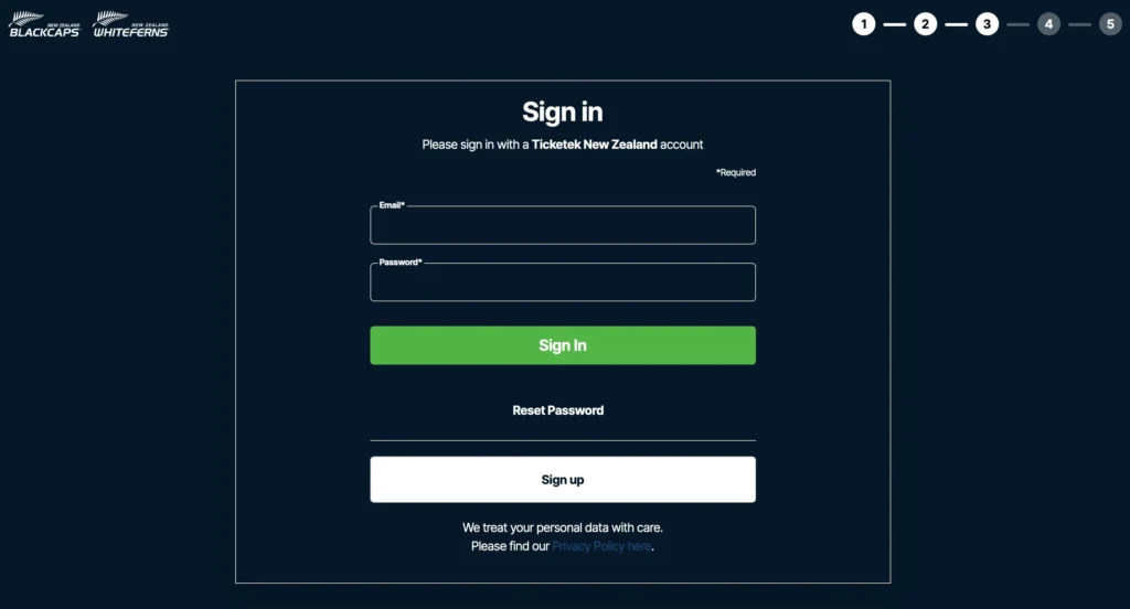 Sign In To New Zealand Tickets Page